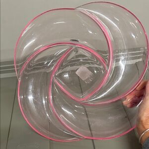 Clear Swirl Glass Plate with Pink Accents